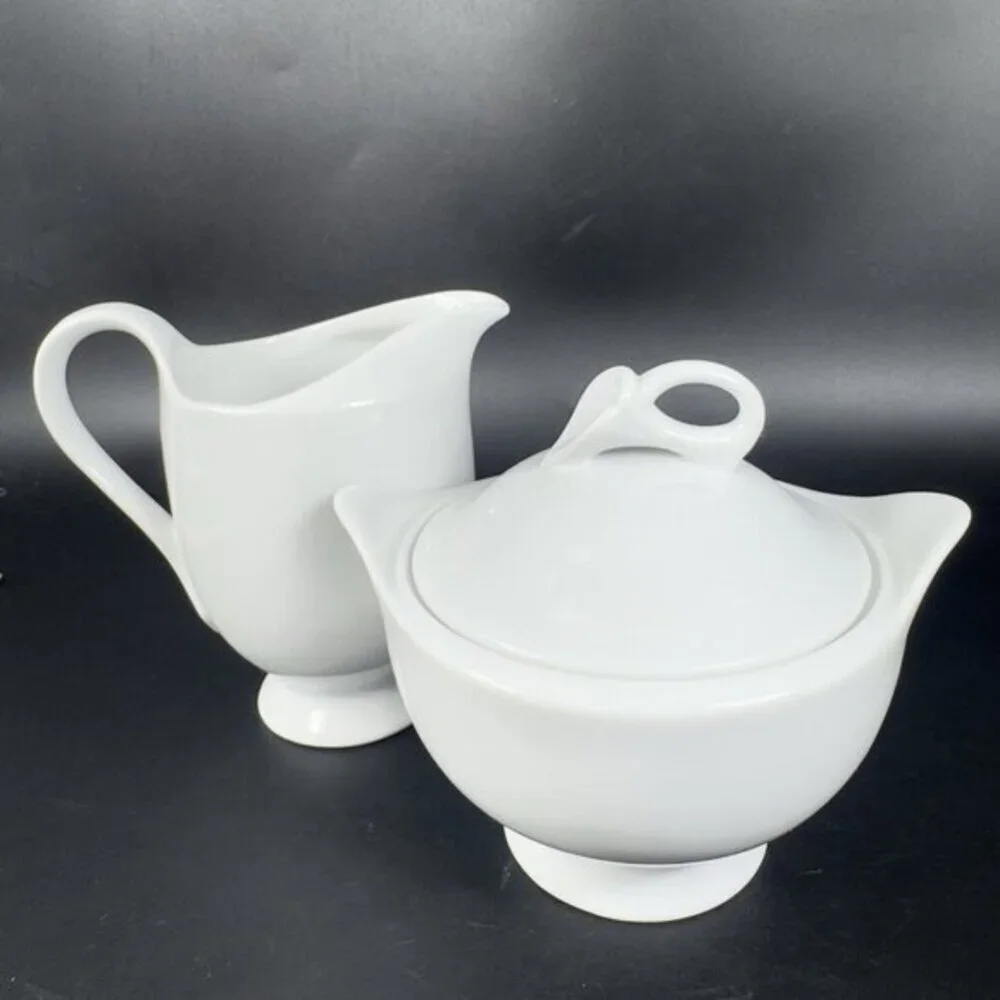 Mikasa Classic Flair White Porcelain Sugar Bowl Creamer Set Fine China Japan VTG